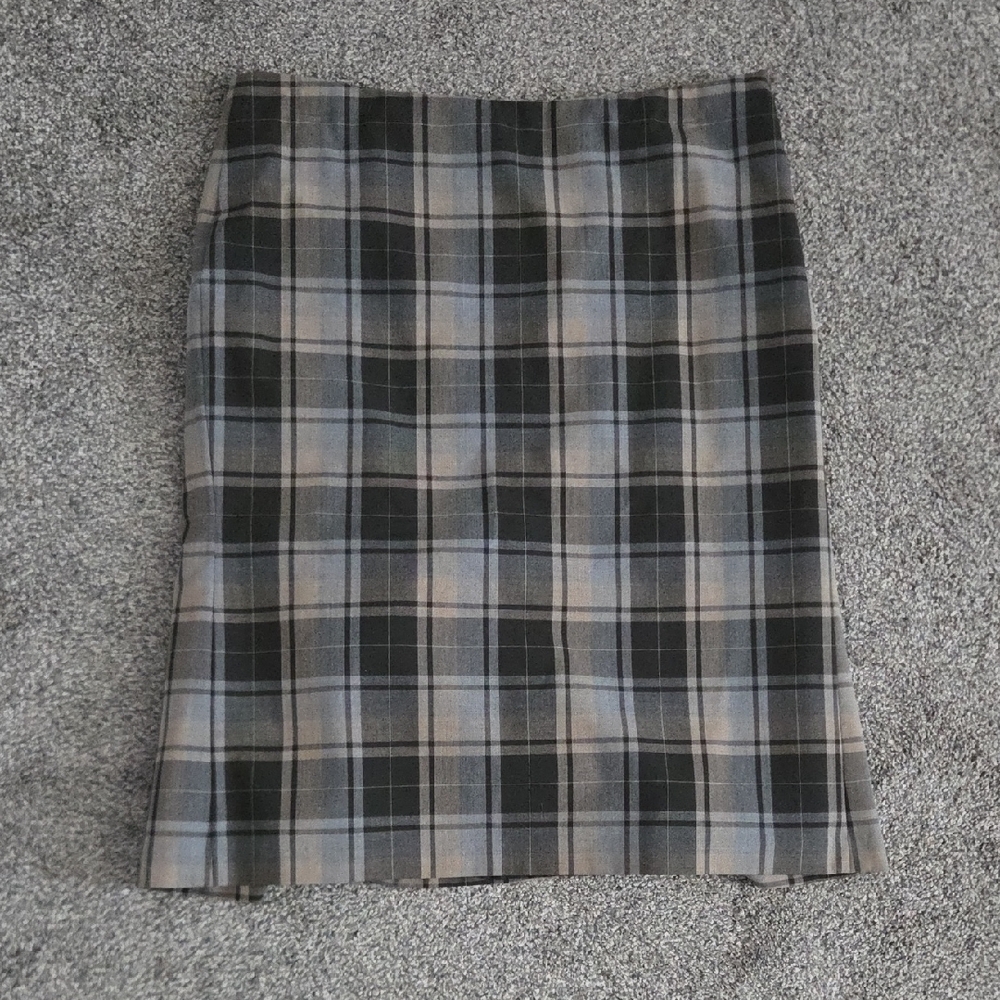 Isaac Mizrahi Tan, Brown and Gray Plaid Pencil Skirt